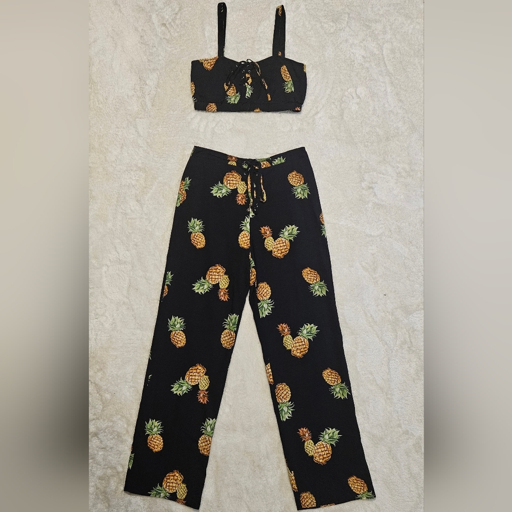 Wild Honey Black Straight Leg Pants Size M Tropical Resortwear TOP AVAILABLE - Picture 4 of 16